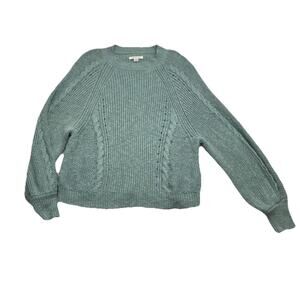 American Eagle Womens Sweater XL Balloon Sleeve Cable Knit Cropped Light Blue